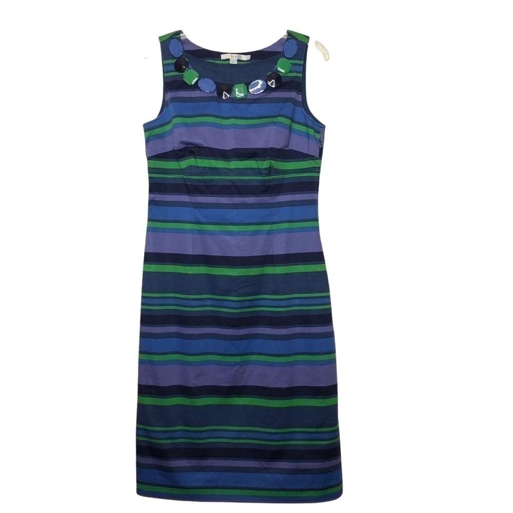 BODEN - Style WH257 Cotton Blue, Purple, Green Striped Sheath Dress - Size 8L